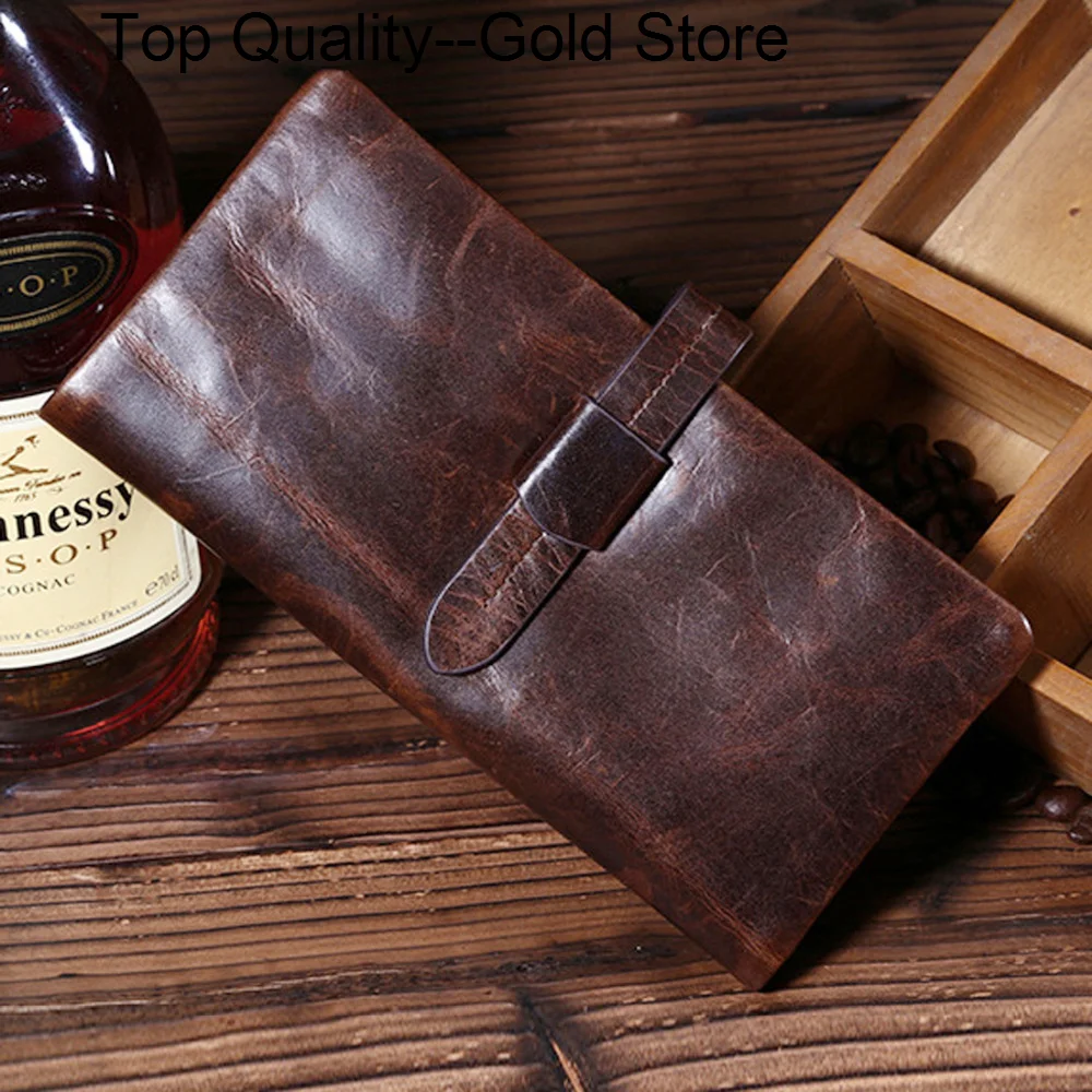 

Men Long Wallet Handy Bag Case Pocket Oil Wax Cowhide Vintage Style Male Genuine Leather Card Holder Clutch Purse