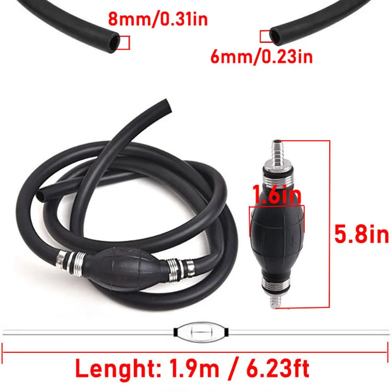 6mm/8mm Fuel Line Assembly, NBR Fuel Line Hose Assembly with Primer Bulb for Mar