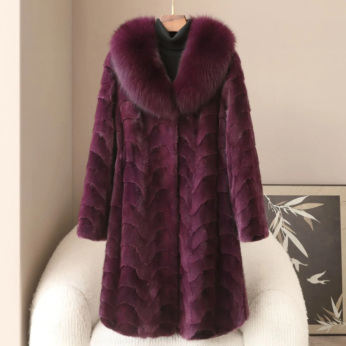 2026 Hot Selling Winter New Style Real Fox Fur Collar High-end Mink Coat Women's Long Real Mink Fur Coat