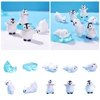 Mini Realisitic Animals Figurines Resin Polar Bear Penguin Seal Iceberg Figures Miniature Cake Toppers for DIY Create Ornament