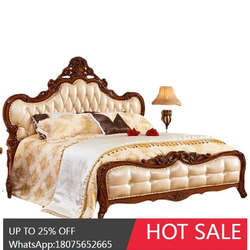 SGF European Style Leather Bed Bedroom Luxury Villa Style Solid Wood Bed