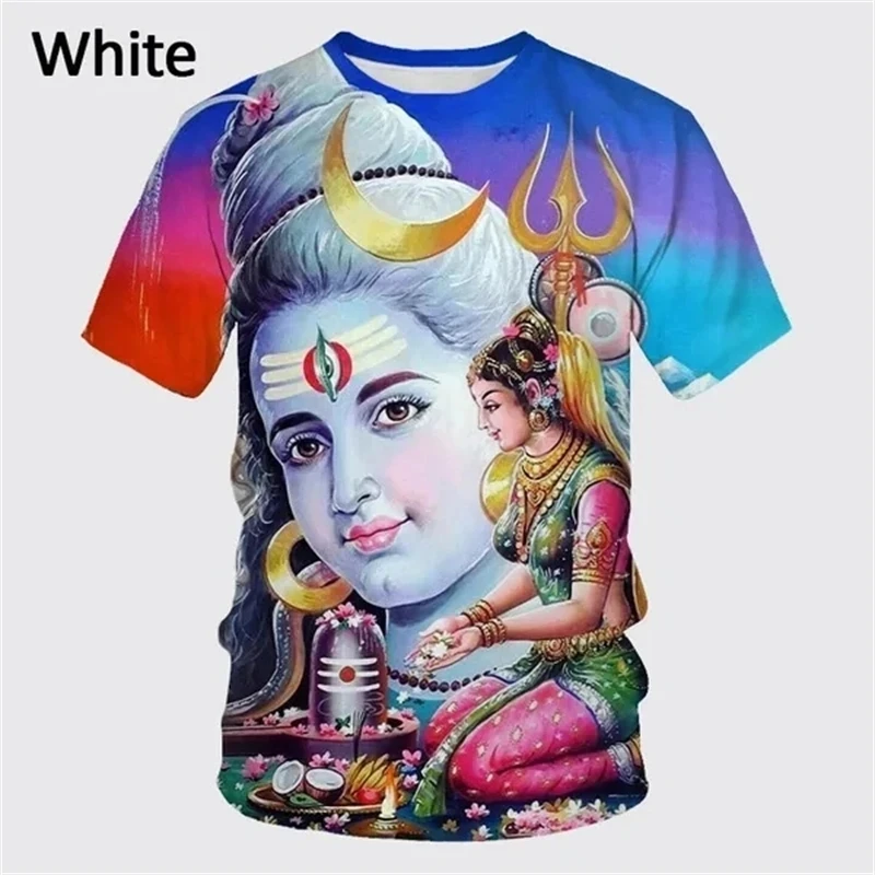 Latest Fashion Hindu God Shiva 3D Printed Men\'s T-shirt Summer Cool and Casual O-neck Short Sleeve T-shirt