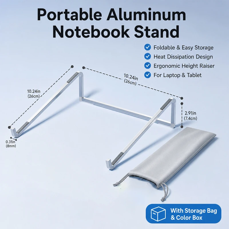 Aluminum Laptop Stand Adjustable Folding Ergonomic Cooling Heat Dissipation for MacBook 10-15.6 Inch Notebook PC Portable