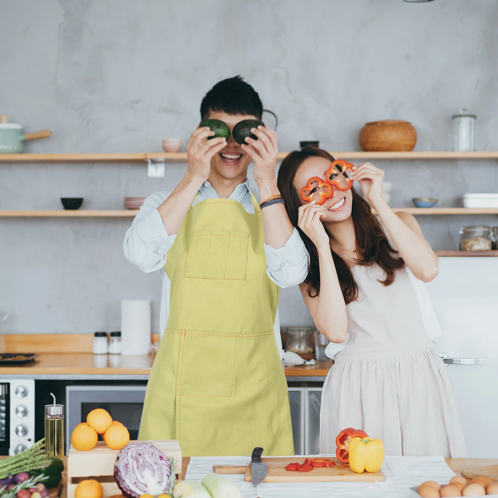 

Work Apron Multiple Pockets Adjustable Neck Strap Heavy Duty Canvas Split Design for Men Women Cooking DIY Crafting