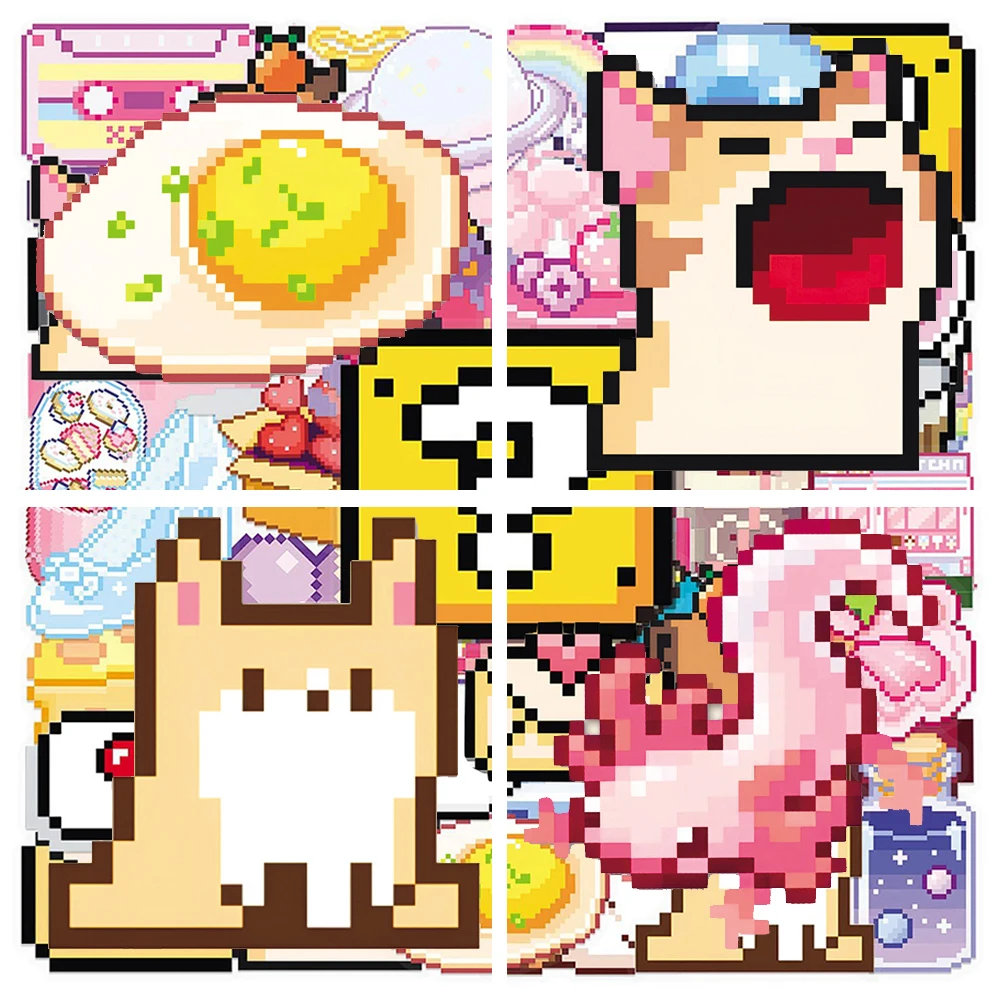 

10/30/50pcs Transparent Cute Pixel Style Cartoon Graffiti Stickers Aesthetic Decals Toys DIY Helmet Phone Notebook Funny Sticker