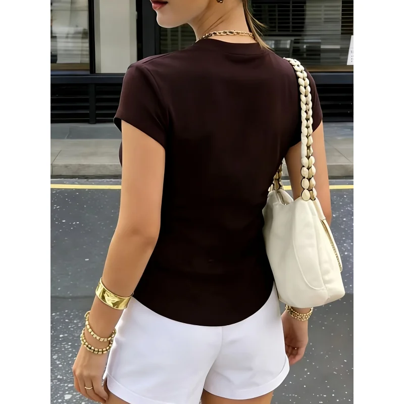 Women's 2026 American Vintage Casual Short-Sleeve-Shirt, Spring/Summer Slim Fit Waist Pleat