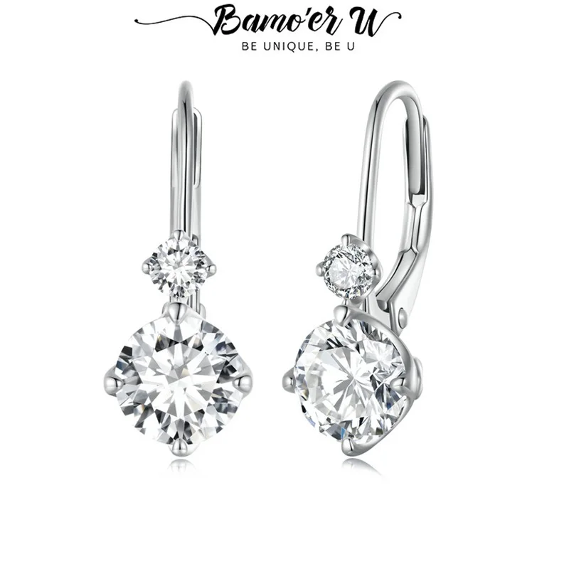 

Серьги-кольца Bamoer U 1CT с муассанитом, уникальный дизайн с маленькими цирконами, женские ювелирные украшения, цвет D, VVS1 EX