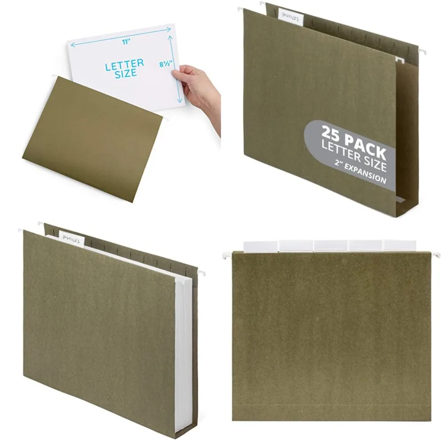 Blue Summit Supplies 25 Pack Extra Capacity Hanging File Folders Letter Size Reinforced Green Hanging File Folders with Heavy D