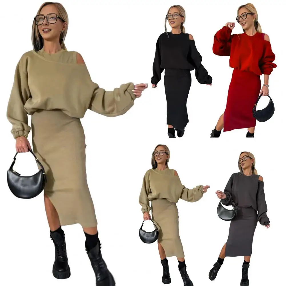 Primavera verão novas roupas femininas camisola casaco base fino ajuste saia terno conjunto de duas peças roupa de deslocamento grosso roupas de inverno