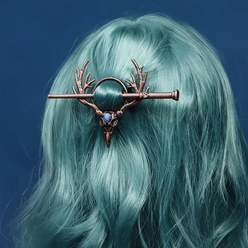 European and American Personalized Hair Clip Women Nordic Viking Gothic Retro Crow Skull Antlers Versatile Fashion Hairpin