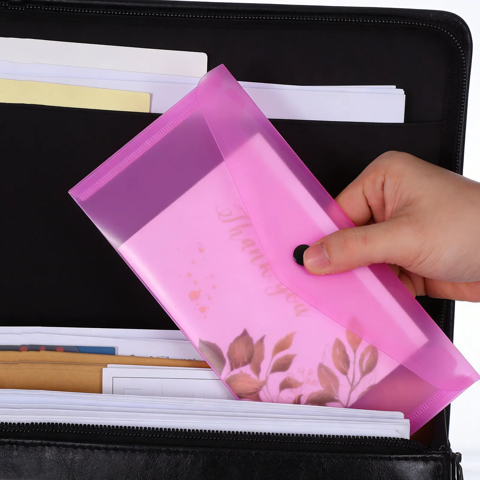 

6Pcs Plastic Paper Holder Clear Envelope Pouch Folder Snap Button Secure Document Storage Folder Lightweight Portable for Office