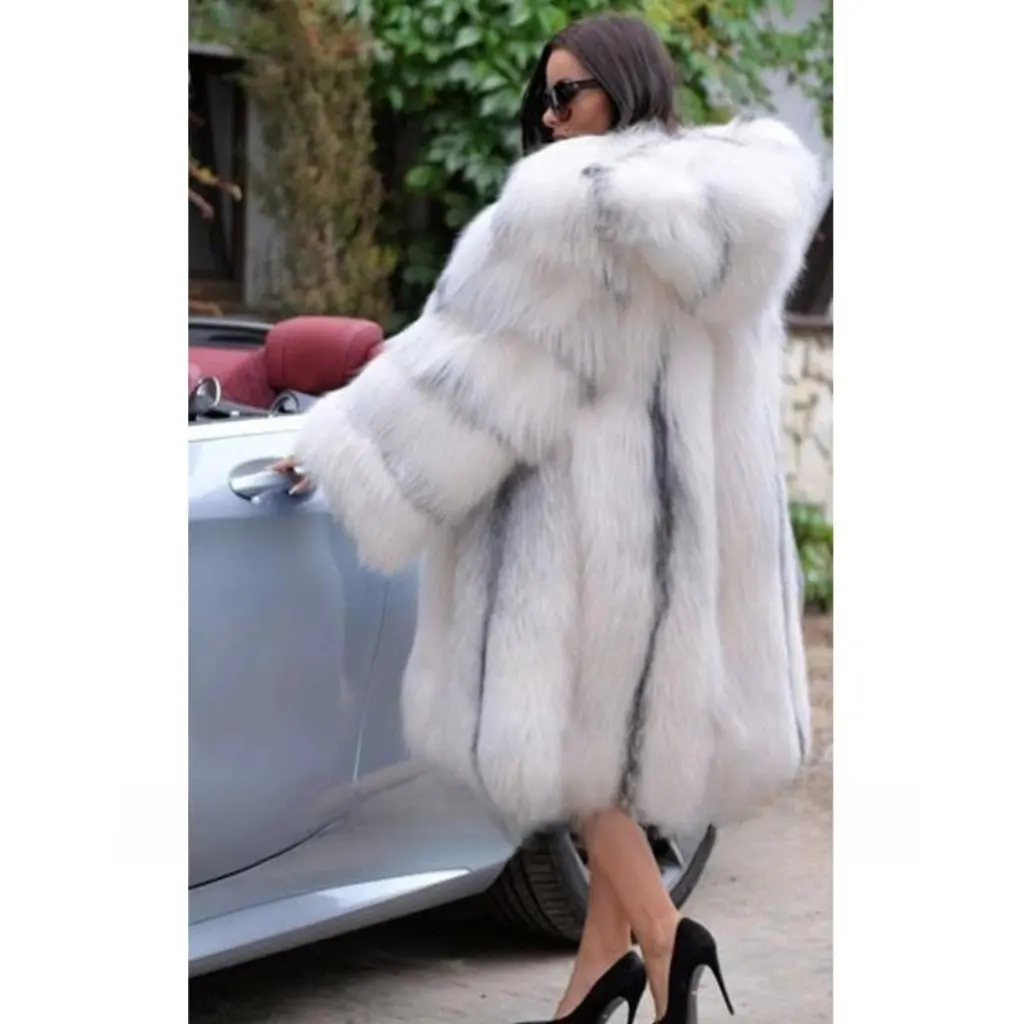 

Women's Hooded Fox Fur Outwear Mid-Length Splicing European American Style Fashion Luxury