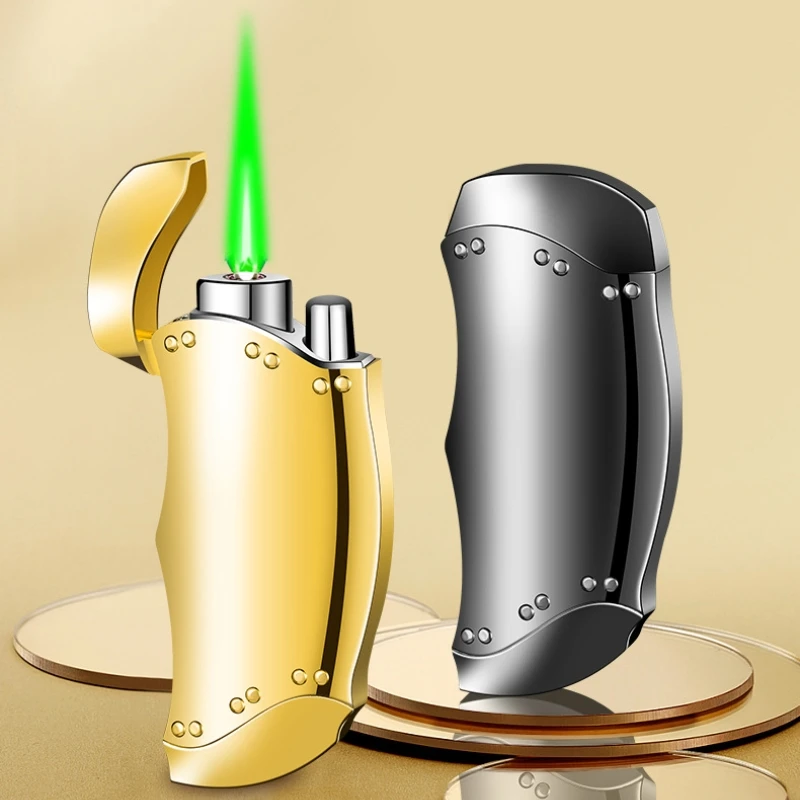 

Outdoor Windproof Mini Portable Lighter Metal Jet Green Flame Butane Inflatable Lighter Cigarette Accessories Men's Smoking Gift