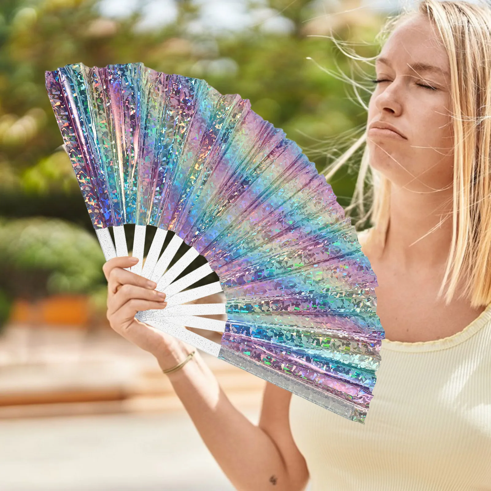 

Rave Folding Hand Fan PVC Portable Handheld Fan Vibrant Colors Foldable Dance Prop for Music Festivals Concerts Edm Kungfu