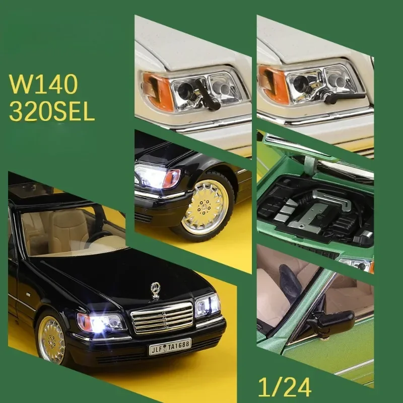 Simulation 1/24 Scale Benzs W140 320SEL Vintage Car Model With Sound Light Chidlren Diecast Alloy Toy Vehicle Collective Voiture