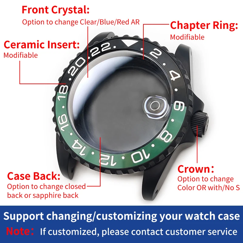 시계 케이스 세트 서브 매트 블랙 NH35 NH36 4R36 NH72 스테인레스 시계 케이스 MOD 부품 챕터 링 베젤 인서트로 수정