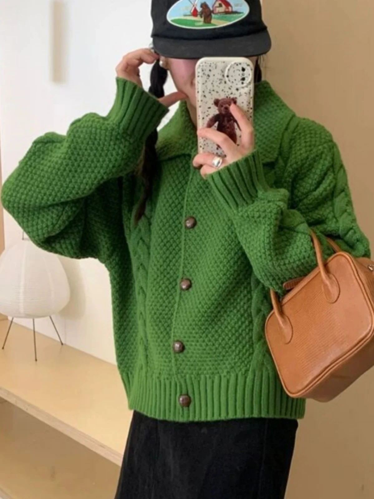 معطف نسائي طويل بياقة بولو محبوك بلون أرجواني ناعم للربيع والخريف، مناسب لطالبات الفنون، تصميم أنيق بأكمام طويلة