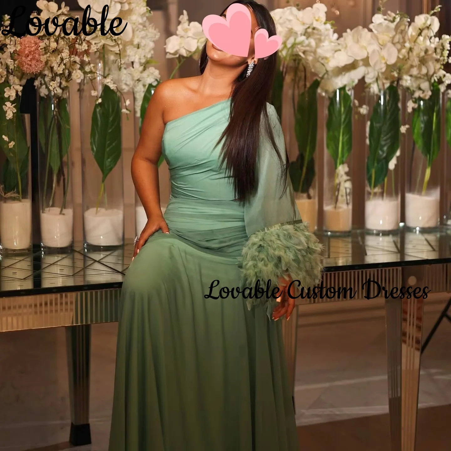 فستان حفلات الزفاف مخصص على شكل حرف a بكتف واحد بطول الأرض فساتين سهرة فاخرة من الشيفون بسحاب وأكمام طويلة Dre