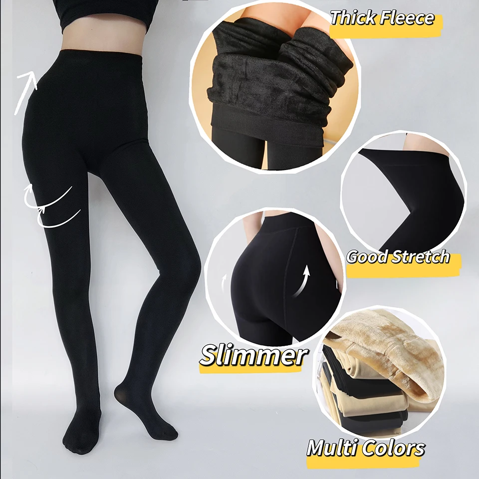 1/2Pcs Women Thermal Leggings Winter Warm Pantyhose Fleece Lined Thermal Stockings High Waist Slim Thick Tight Pants