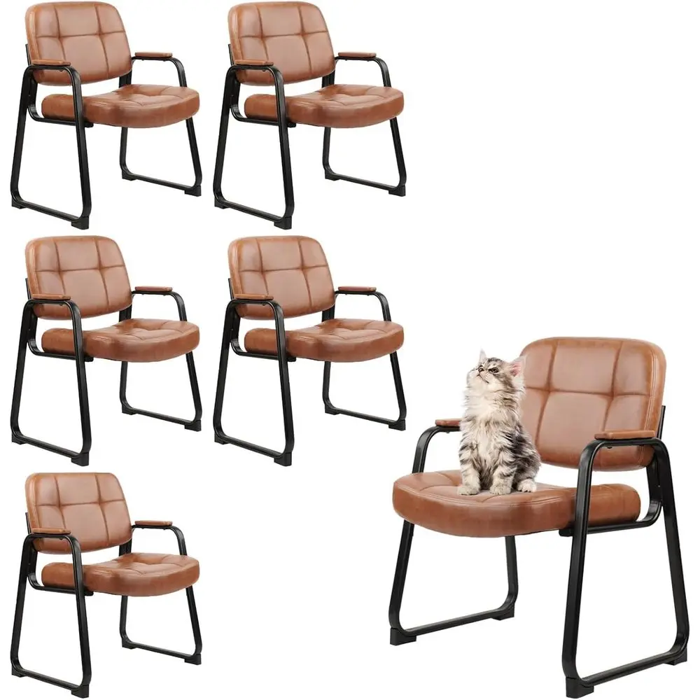 

Leather High-Back Waiting Room Chairs with Padded Arms, Brown, Set of 6 for Large Capacity