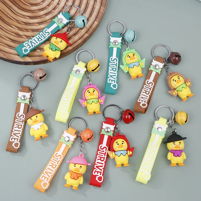 Creative Cartoon PVC Upset Duck Keychain Pendant Keyring Decoration Car Bag Pendant Small Gift For Children Couples