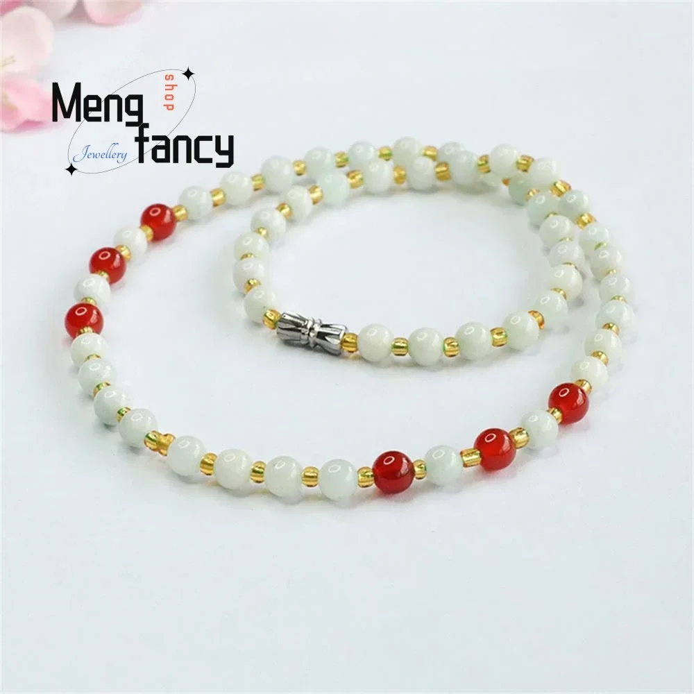 

Natural Jadeite Red Agate Jade Bead Chain Necklace Exquisite Elegant Simple High-grade Luxury Quality Fine Jewelry Holiday Gifts