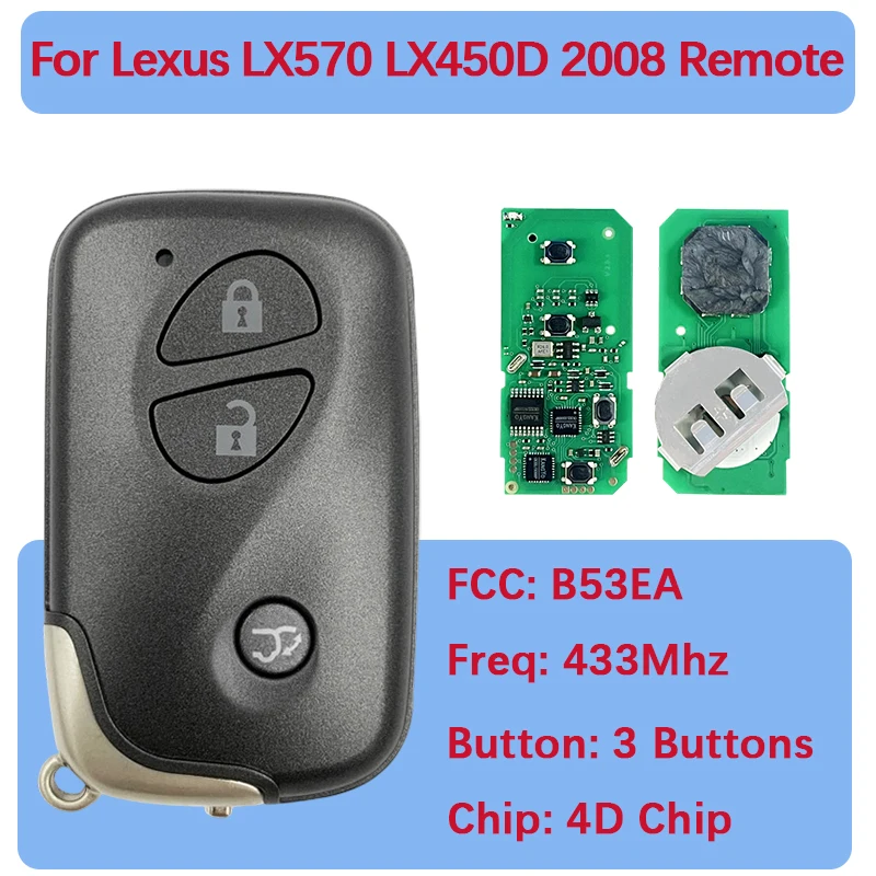 

CN052040 Послепродажный 3-кнопочный смарт-пульт дистанционного управления без ключа 4D67 чип 433 МГц FCC B53EA 89904-60280 для Lexus LX570 LX450D 2008+