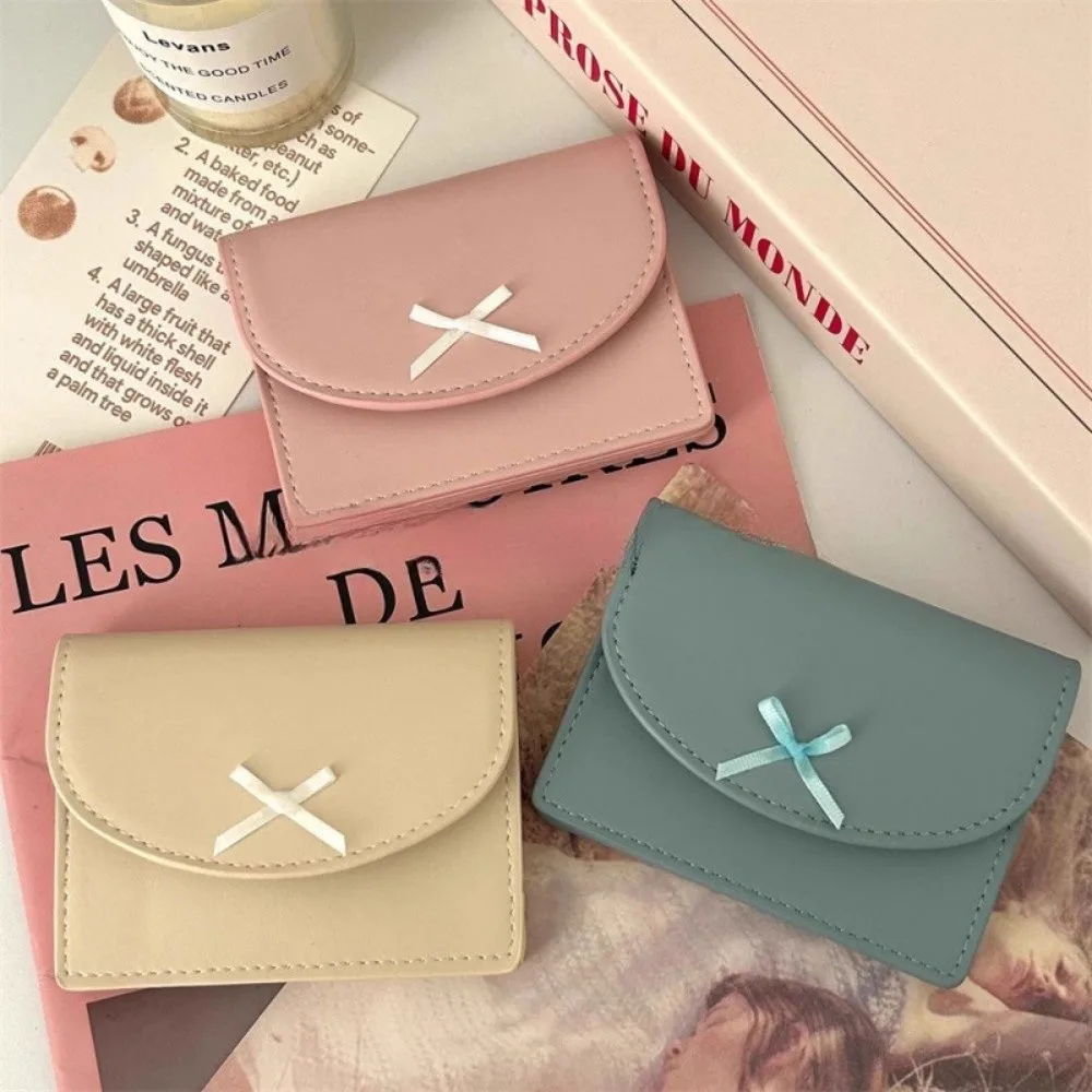 

Простота, короткий кошелек с милым бантом, мини-сумка для монет из искусственной кожи, однотонный женский кошелек для карт