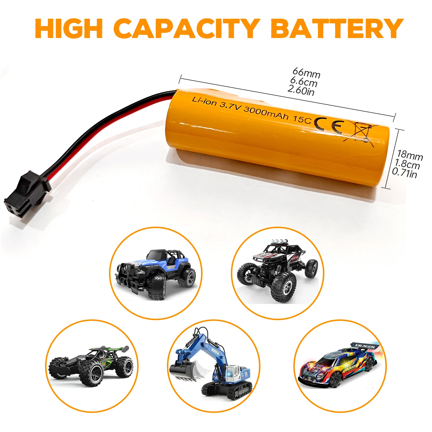 2PCS 3.7V 3000mAh Li-ion Battery with SM-2P Plug and USB for DE42 DE44 DE45 DE68 RC Car,Truck Toy Off-Road Racing Car Battery