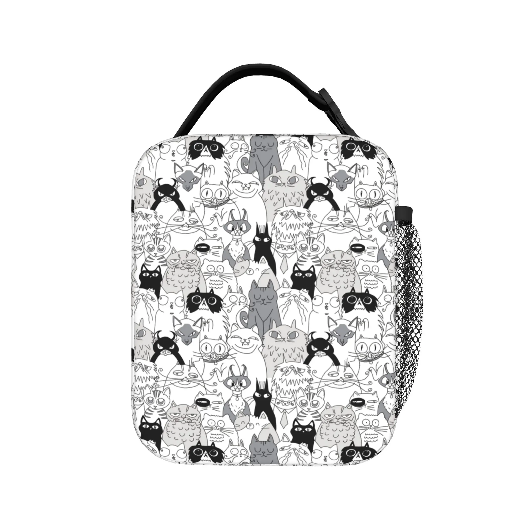 Cat Society Doodle Lunch Bag Funny Animals Repeat  Portable Insulated Lunch Box Adult Travel Print Cooler Bag Thermal Lunch Bags