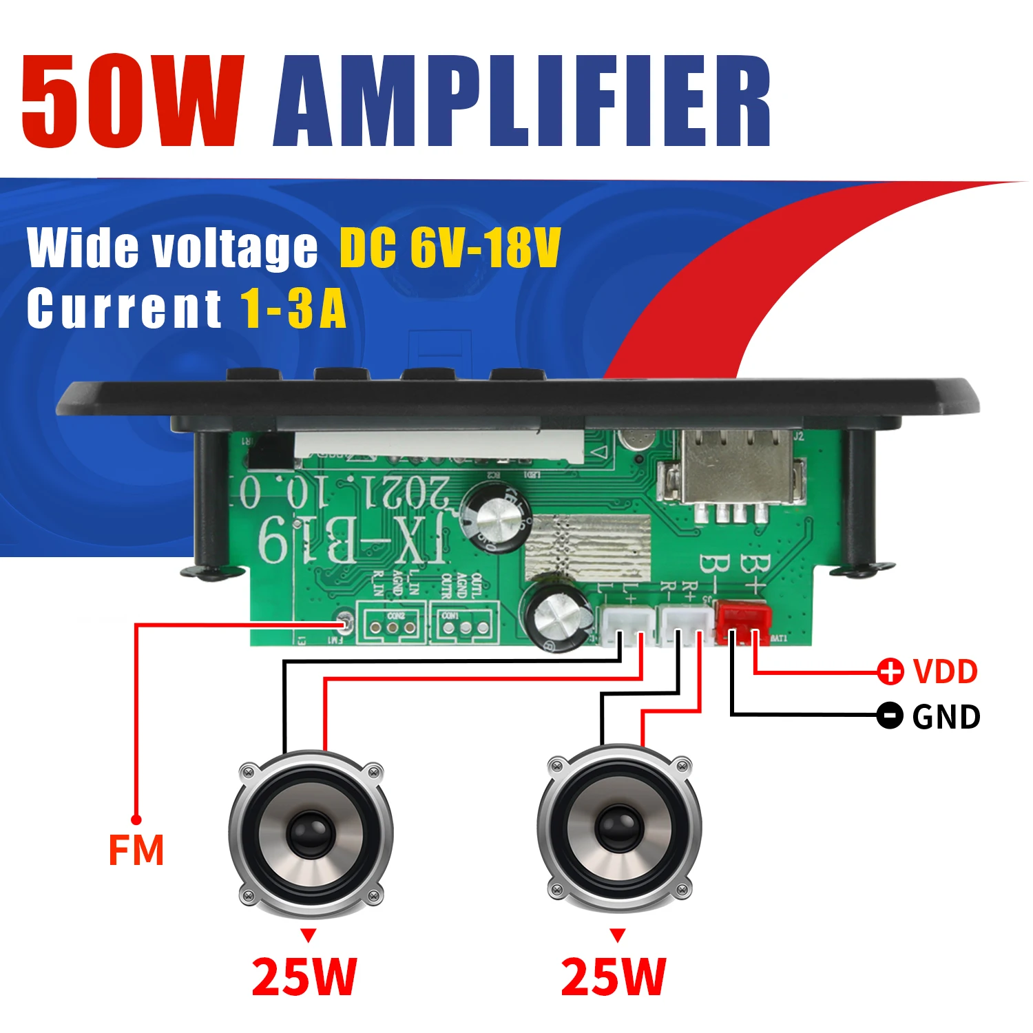 Amplificatore 12V 50W scheda di decodifica MP3 Bluetooth V5.0 lettore MP3 per auto modulo di registrazione USB Radio FM AUX per altoparlante vivavoce