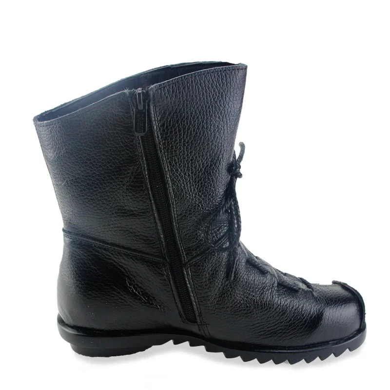 SNURULAN Women Shoes Vintage Style Genuine Leather Women Boots Flat Booties Soft Women\'s Shoes Ankle Boots hidden heel