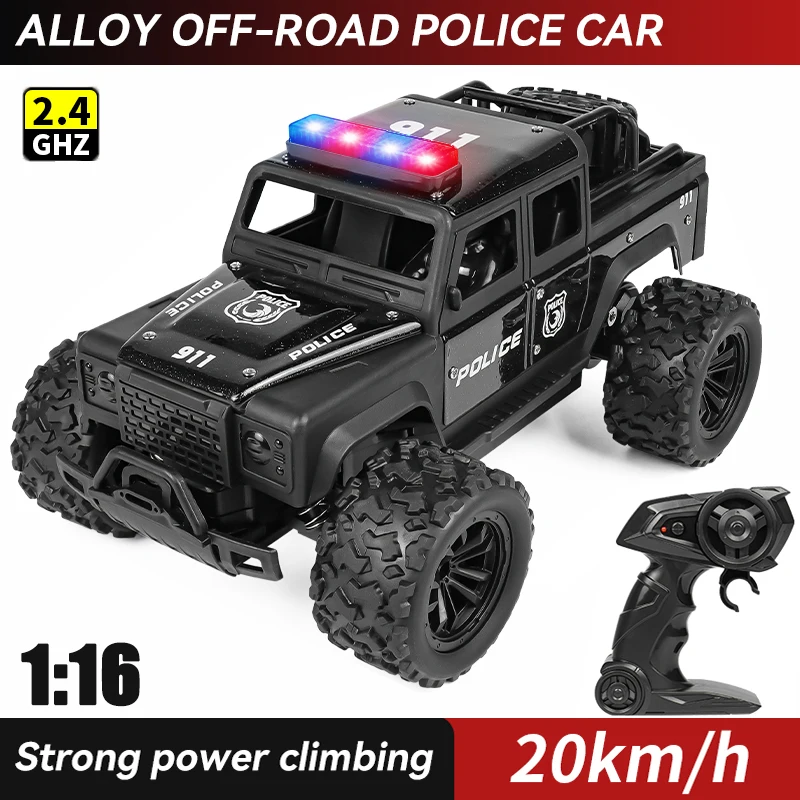 1:16 Hoge snelheid off-road legering RC auto's Politie Truck Jeep met muziekgeluid en LED-verlichting 2.4G Afstandsbediening Auto's Buitenspeelgoed - afbeelding 2