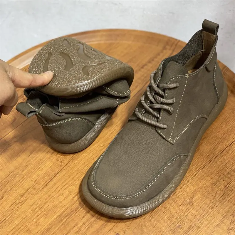 

Men's boots wide toe shoes natural leather 2025 spring and autumn new cowhide versatile soft sole non-slip tooling boots