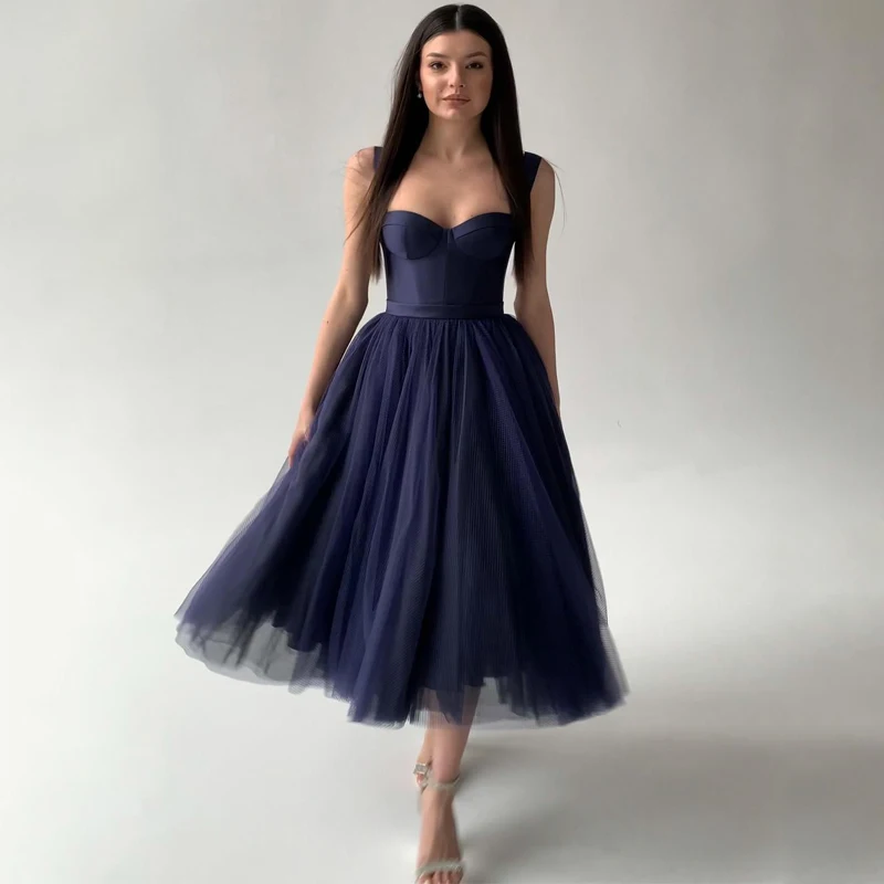 Robe de Soirée en Tulle à Paillettes, Simple, Longueur Thé, Plissée, Ligne A, Bal, Quelle que soit la Robe de Soirée, 123