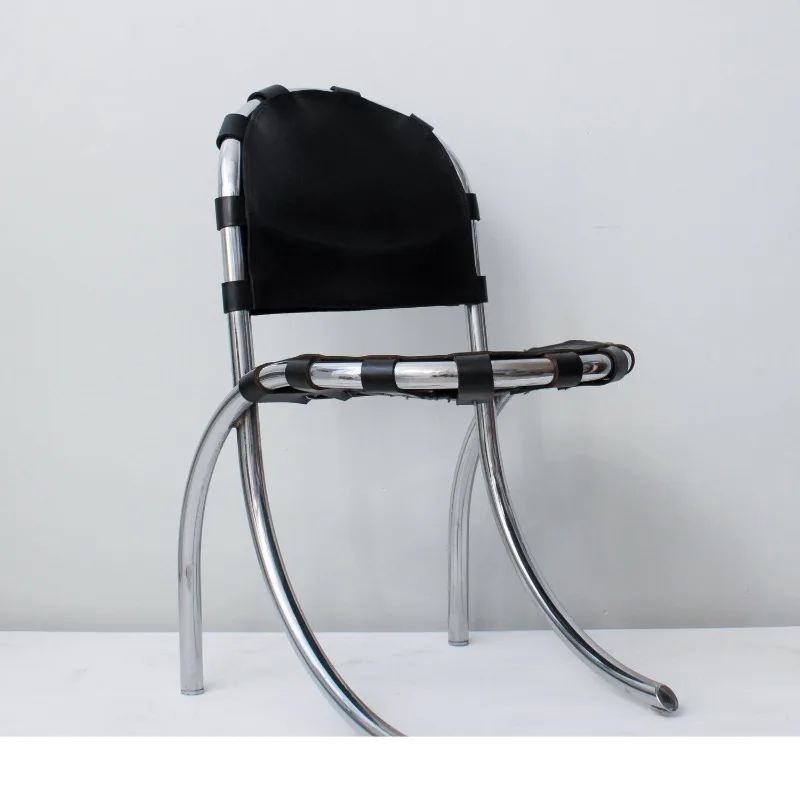 

Stainless steel leather restaurant dining chair designer new high-end backrest chair