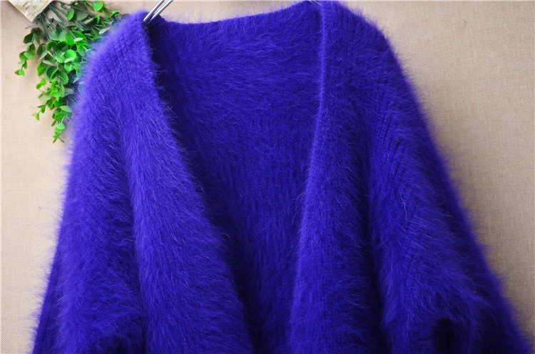 1.2KG Female Women Fall Winter Thick Warm Hairy Mink Cashmere Knitted Long Batwing Sleeves Loose Long Sweater Cardigan Coat Pull