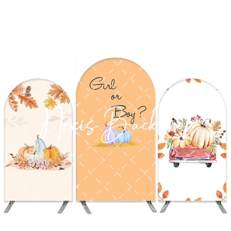 

Arch Autumn Pumpkin Gender Reveal Backdrop He or She Gender Reveal Arch Background Thanksgiving Maple Leaves Party Decor