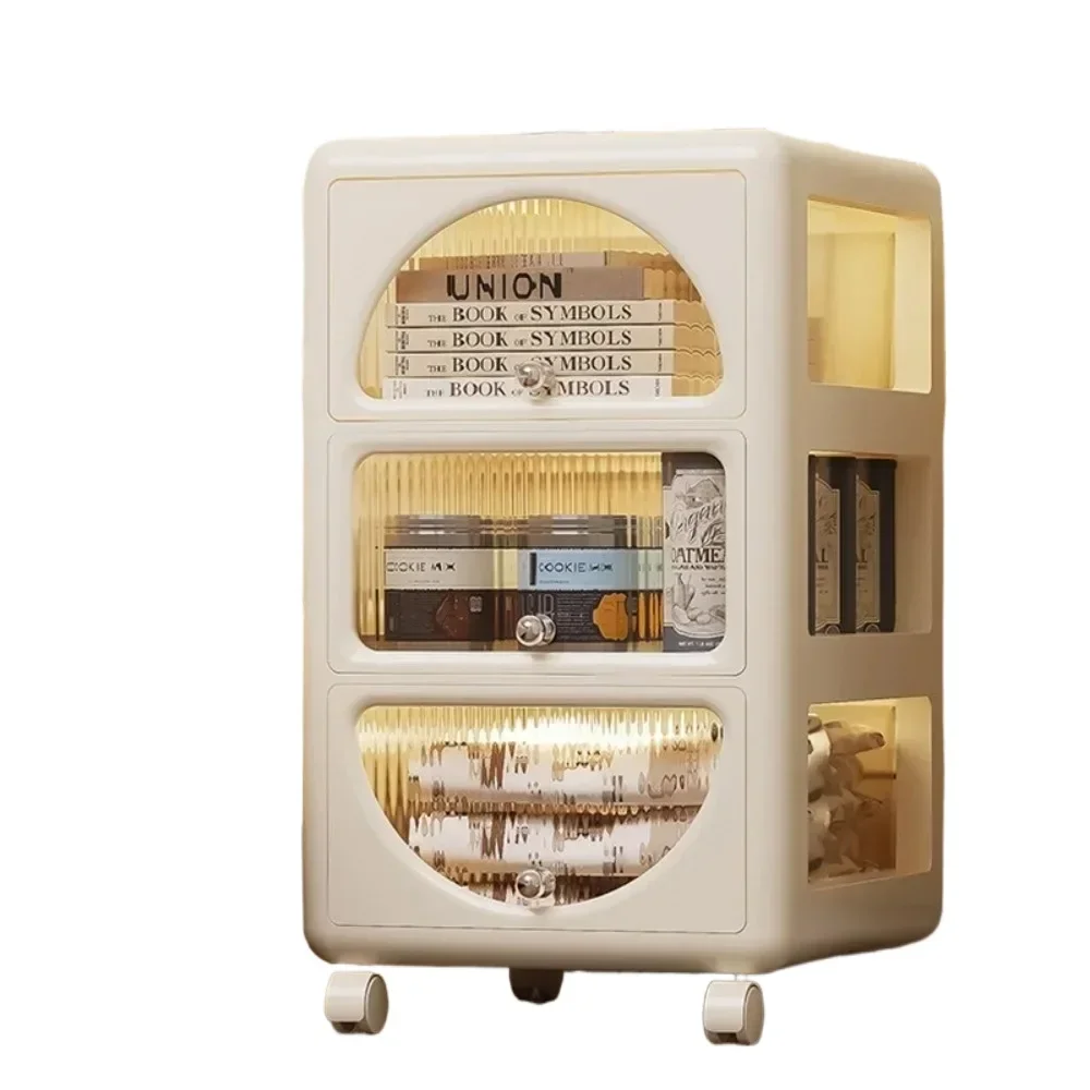 

y Cream-style Household Bedside Table with Mute 360° Universal Wheel Moveabledrawer Multi-layer Storage Cabinet Simple and Conci