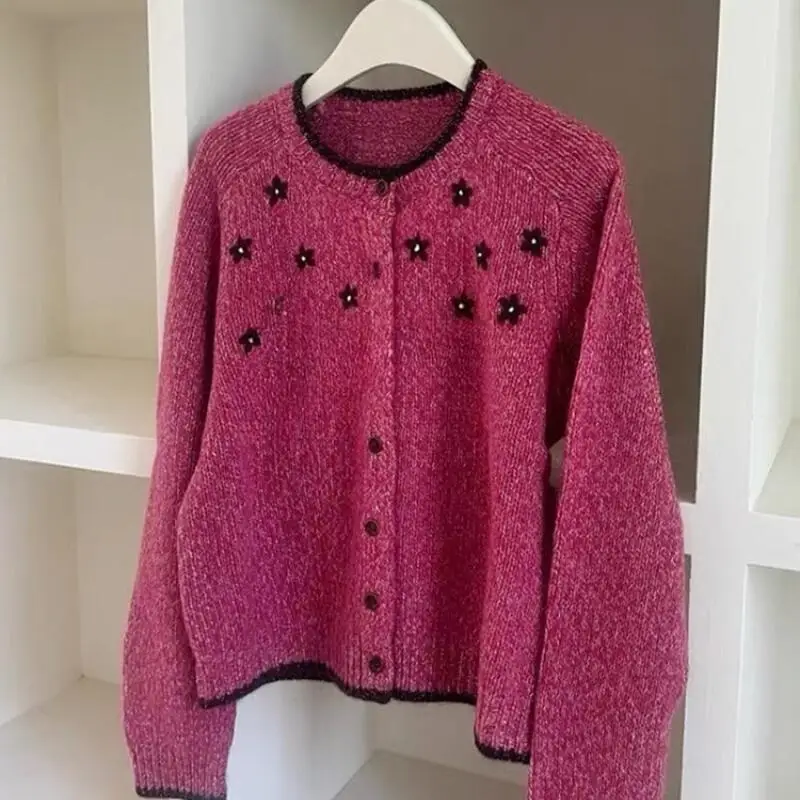 Mädchen Strickjacke Pullover Pullover frauen Herbst Winter Koreanischen Stil Strickwaren Verdicken Stickerei Lose Oberbekleidung Mantel Top