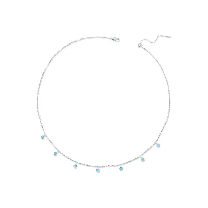

WOSTU 925 Sterling Silver Turquoise Pendant Necklace For Women Green Blue Turquoise Drop Chain Links Choker Jewelry Accessories