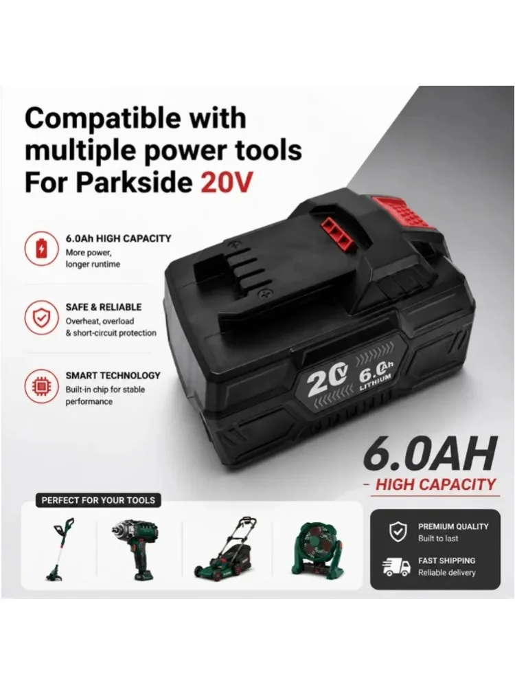 EU-Lager Ersatz-Lithium-Ionen-Akku für Parkside 20V Elektrowerkzeuge PAP B1 B3 A3 PAP208 A1 4,0Ah 6,0Ah Wiederaufladbarer Akku für Kabellose Handbohrmaschine