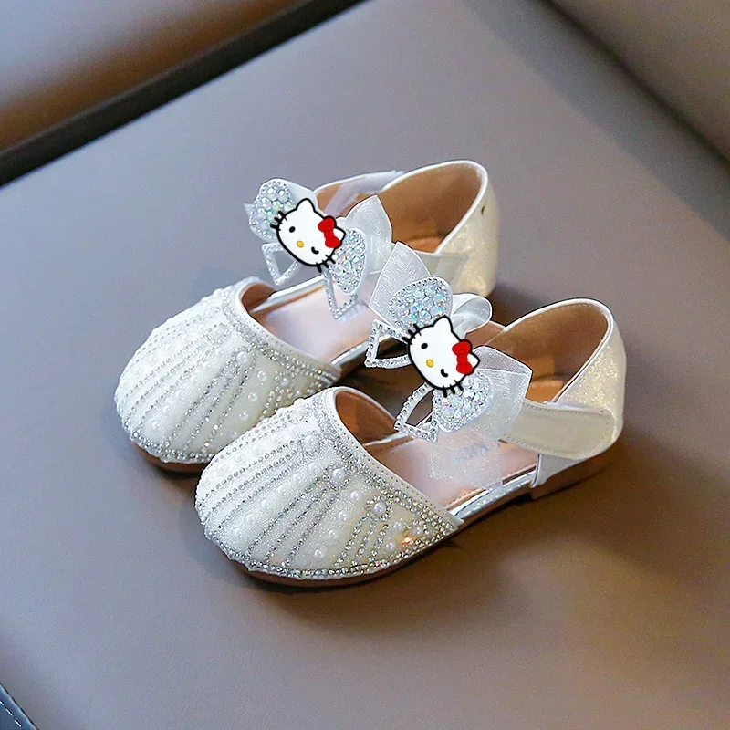 Sanrio hello kitty girls princess shoes new children pearl leather shoes summer sandals crystal shoes baby Dancing