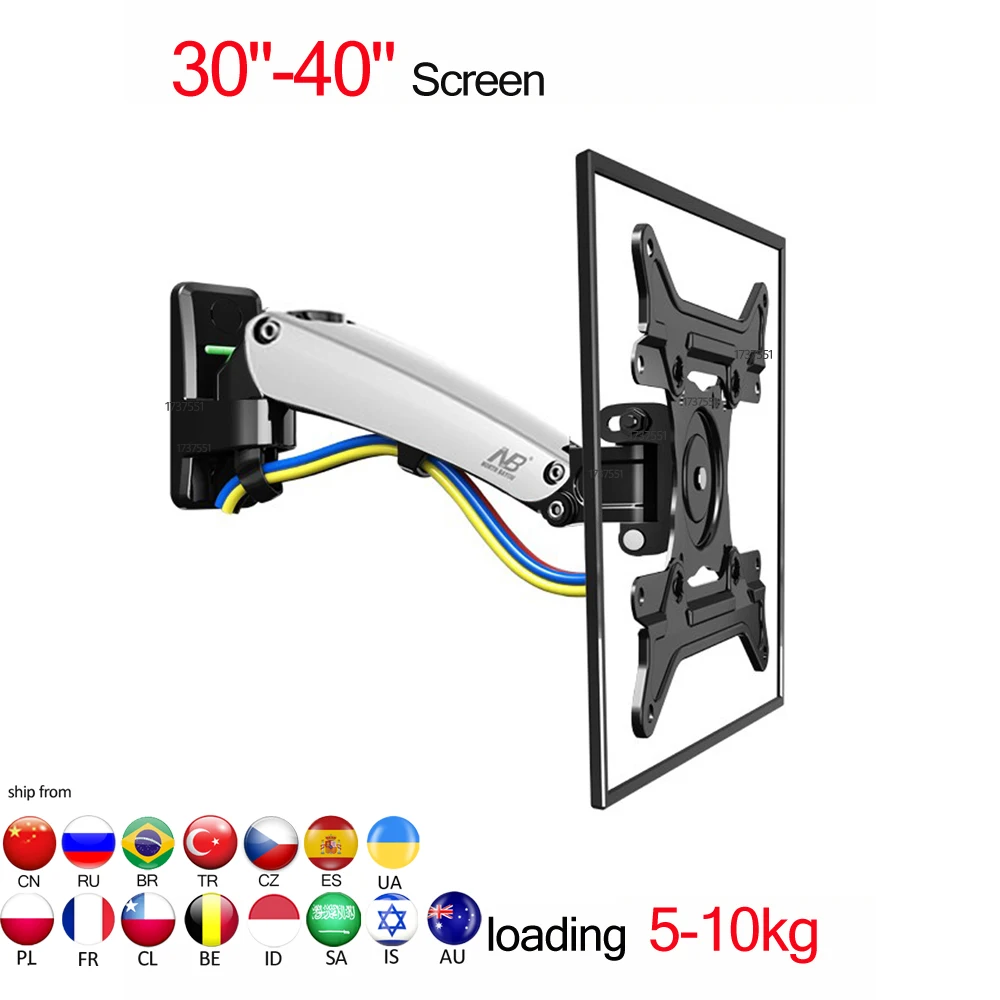 Soporte de pared NB F200 para TV LCD, brazo de monitor de 30-40 pulgadas, 5-10kg, movimiento completo, resorte de prensa de Gas giratorio 360, 200x200