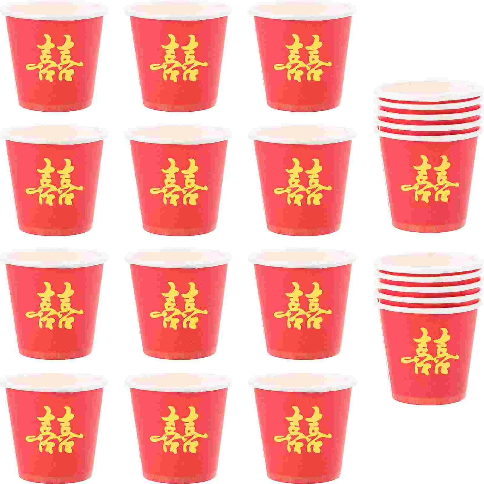 50 Pcs Chinese Wedding Party Favors Mini Cups Coffee with Lids Paper Tea Bride Mugs