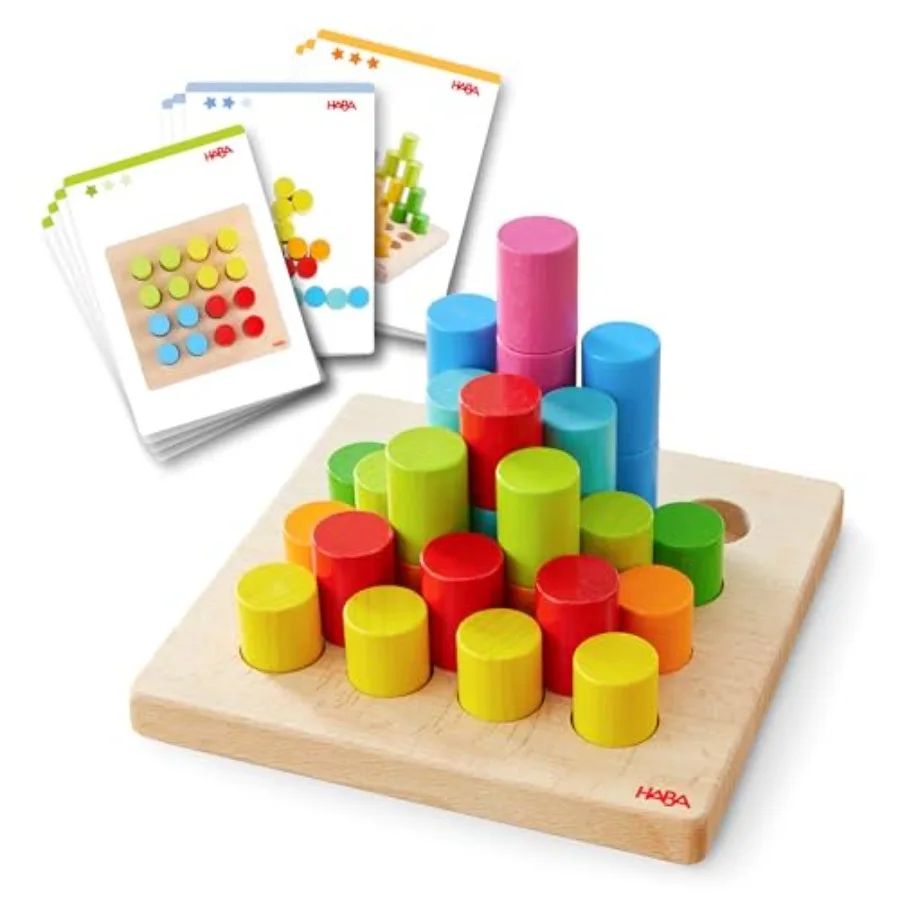 

Rainbow Risers Wooden Stacking Game: Montessori Toys for 2 Year Old & Up, Shape Sorter & Wooden Pegboard Preschool Learning Toys