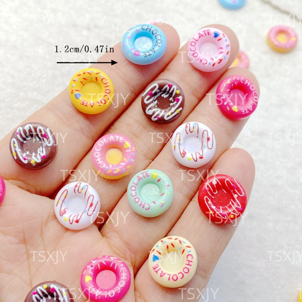 50Pcs New Cute Resin Mini Colorful Donuts Series Flat Back Manicure Parts Embellishments For Hair Bows Accessories