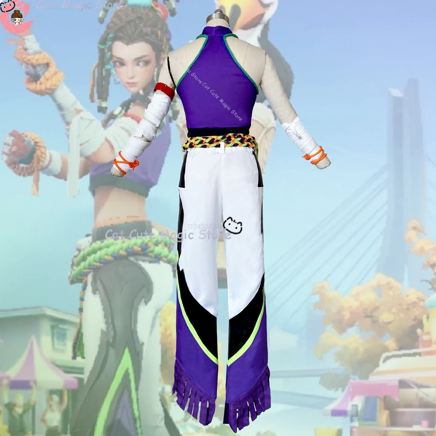 أزياء هونر أوف كينغز جرلي بوب ماين التأثيرية أزياء الهالوين كارنيفال ملابس آذان ذيل شعر مستعار مهرجان كوميك كون الهالوين #6