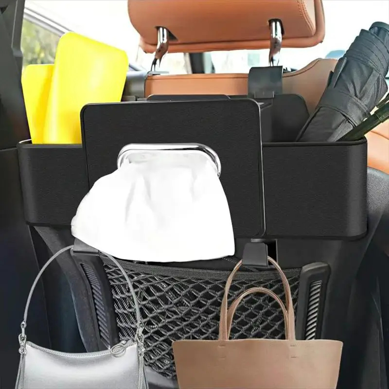 Multifunctional Car Back Seat Storage Organizer Scratch-Resistant Tissue Box With 2 Cup Holders Universal Stowing Space Tidying