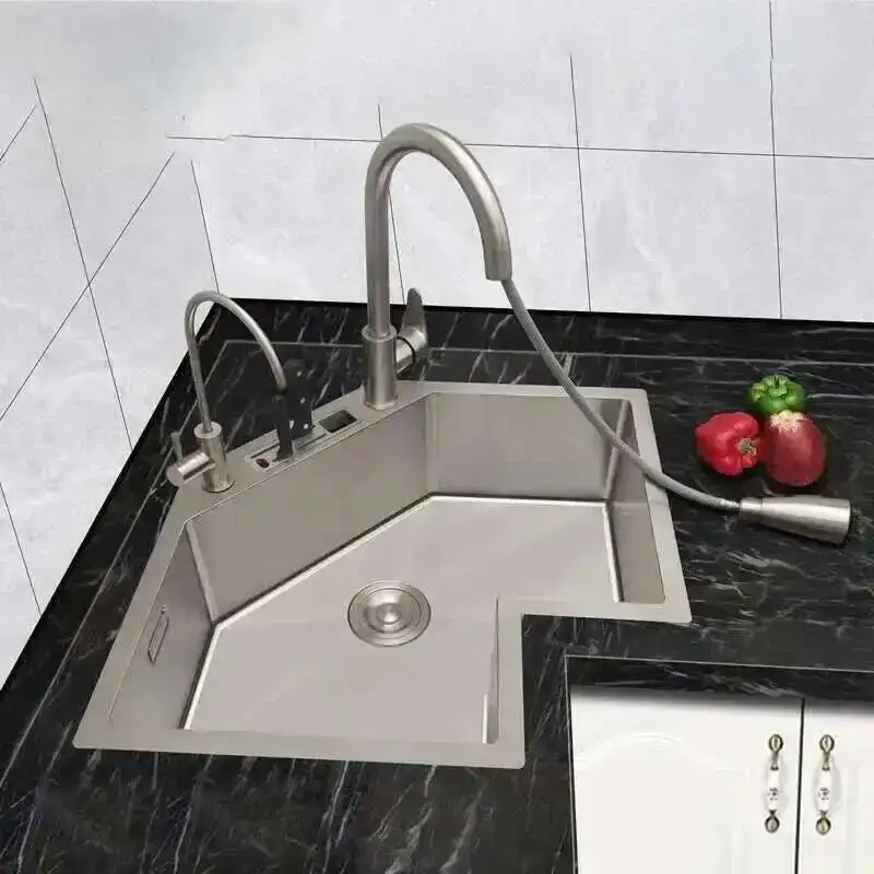 Stainless Single L-shaped Special Washing Sink Modern Steel Corner Kitchen Sinks Large Small Sink Kitchen Apartment Accessories